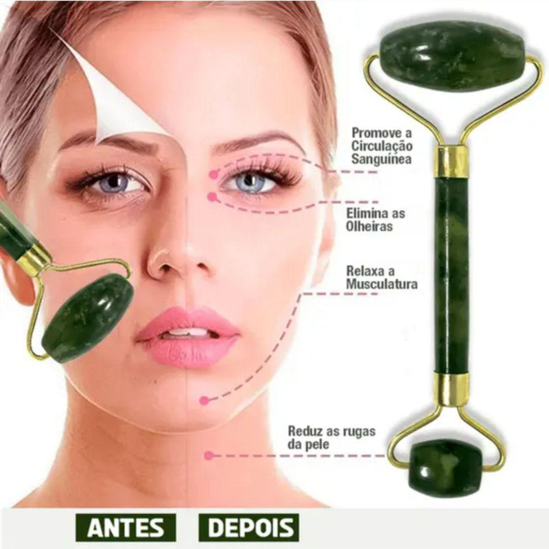 Kit Massageador Facial com Jade Roller - Redução de Linhas Finas