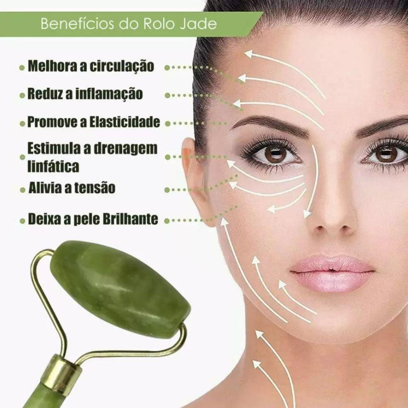 Kit Massageador Facial com Jade Roller - Redução de Linhas Finas