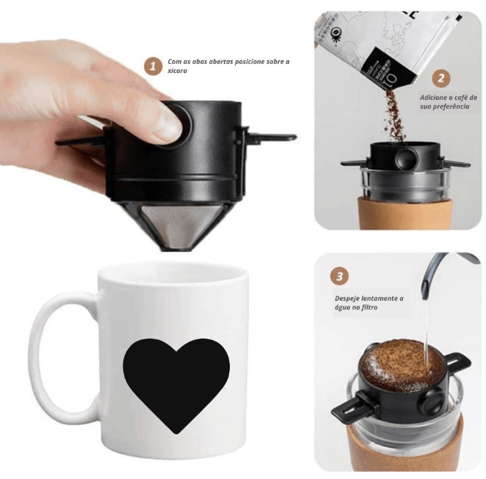 Filtro de Café em Aço Inox Mini, Portátil e Inovador para sua Caneca! CoffeFilter - Universe Shopping