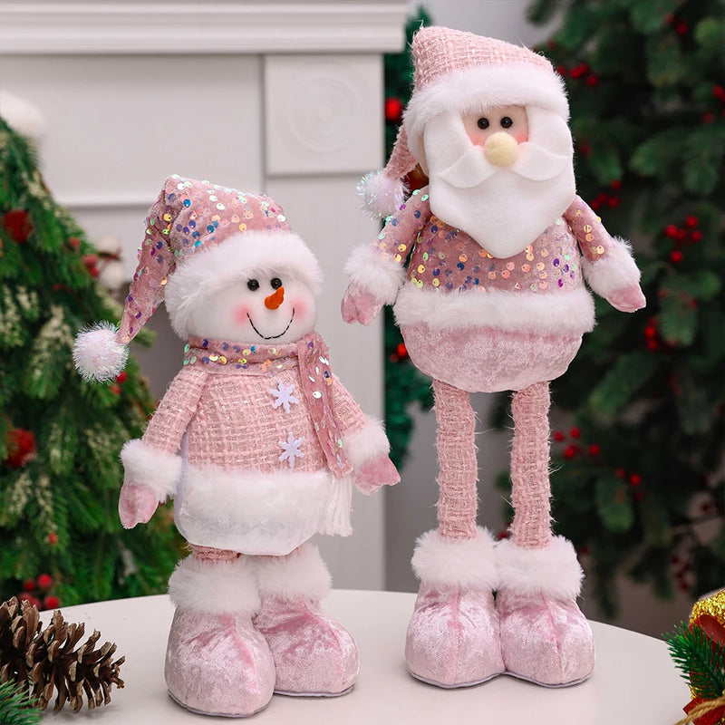 Bonecos de Natal Rosa com Lantejoulas - Papai Noel, Boneco de Neve e Alce