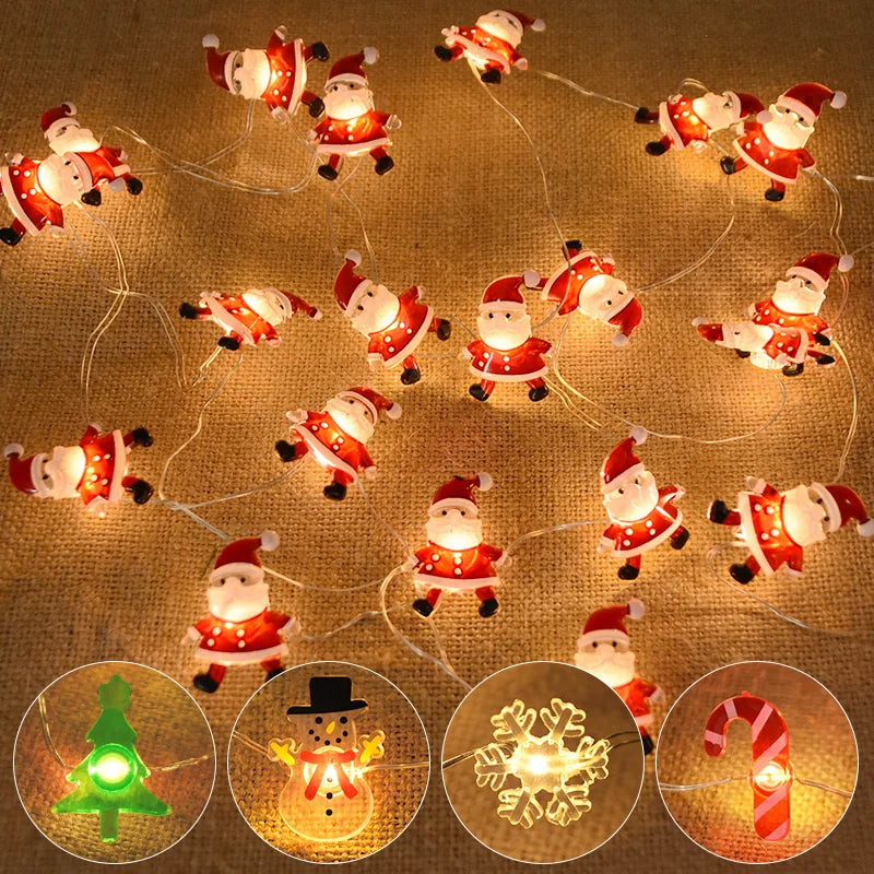 Cordão de Luzes de Natal com 20 LEDs - Papai Noel e Floco de Neve (2M)